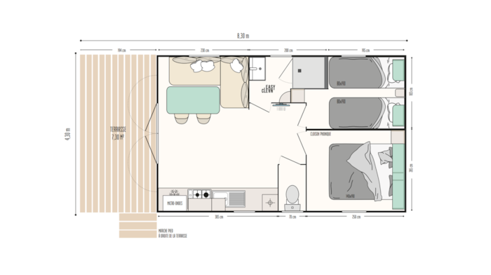 Mobil Home Premium 25M² - 2 Chambres + Terrasse Couverte + Tv + Lave-Vaisselle