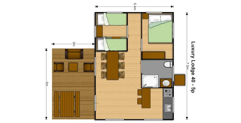 Sweetflower Lodge Premium 32M² - 2 Chambres + Terrasse Couverte +Tv