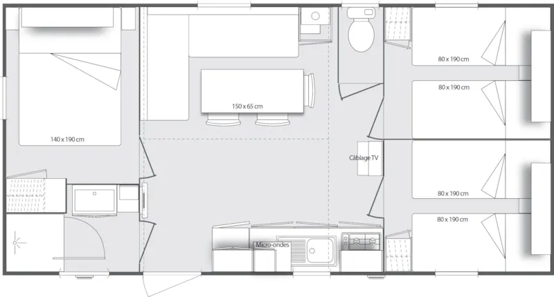 Mobil Home Confort 29M² - 3 Chambres + Terrasse Semi-Couverte + Tv