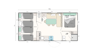 Mobile-home Premium 29m² - 3 bedrooms - Half-covered terrace + Dishwasher + TV