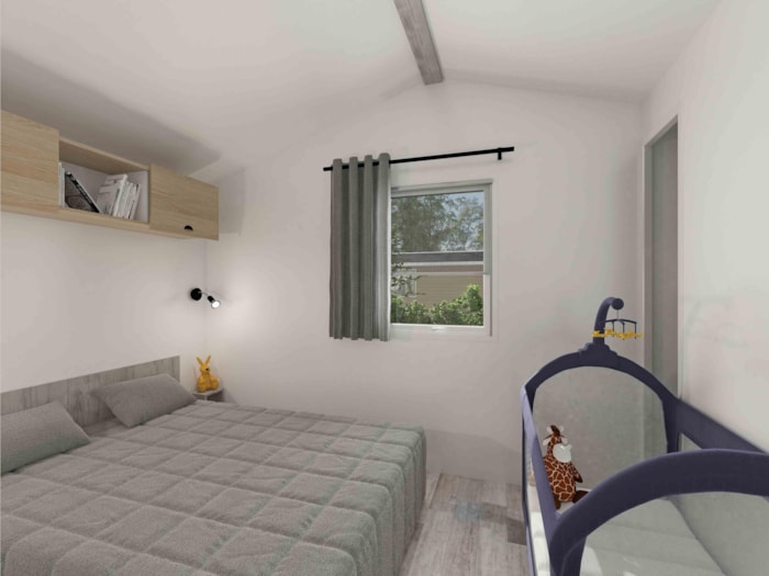 Mobil-Home Confort 27.5M² (2 Chambres) + Terrasse Bois Semi-Couverte 11M²