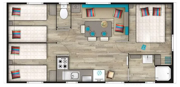 Mobilhome Confort 31M² (3 Chambres) + Terrasse Bois Semi-Couverte 15M²