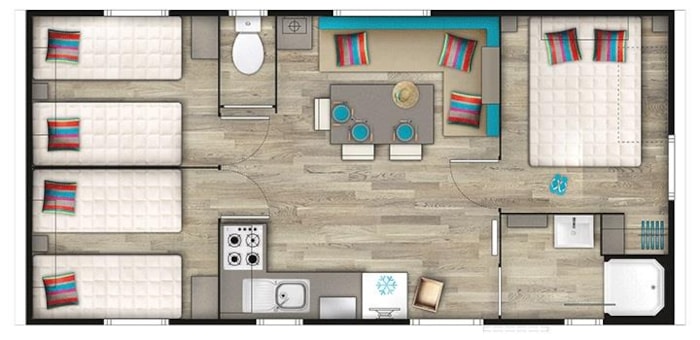 Mobilhome Confort 31M² (3 Chambres) + Terrasse Bois Semi-Couverte 15M²