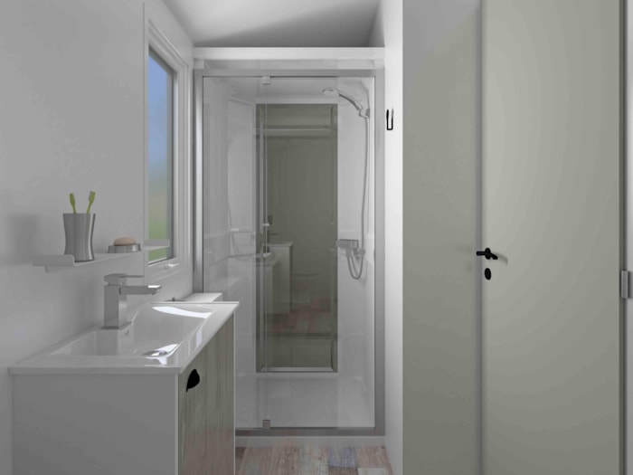 Mobil-Home Premium 32M² (2 Chambres - 2 Sdb) + Lave Vaisselle + Terrasse Semi-Couverte 15M²