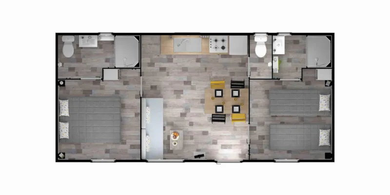 Mobil-Home Premium 32M² (2 Chambres - 2 Sdb) + Lave Vaisselle + Terrasse Semi-Couverte 15M²