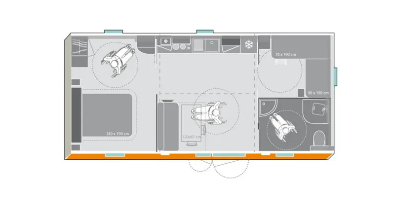 Mobil Home Pmr Adapté Pour Personnes À Mobilité Réduite (2 Chambres)