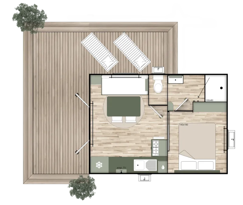 Mobil Home Confort 20 M²  (1 Chambre) + Terrasse