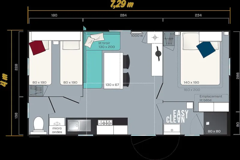 Mobil-Home Caélia Standard 27M² (2 Chambres) + Terrasse Couverte / Zone Piétonne