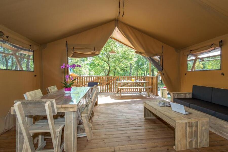 Huuraccommodatie - Tent Ciela Nature Lodge  - 2 Kamers - Keuken - Badkamer - Camping Le Pommier
