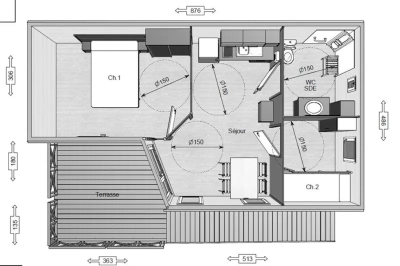 Chalet Confort Pmr 2 Chambres 35M² + Terrasse Intégrée + Tv