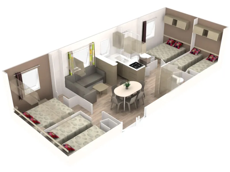 Mobil Home Premium 4 Chambres 40M² + Terrasse Semi-Couverte + Tv + Lv
