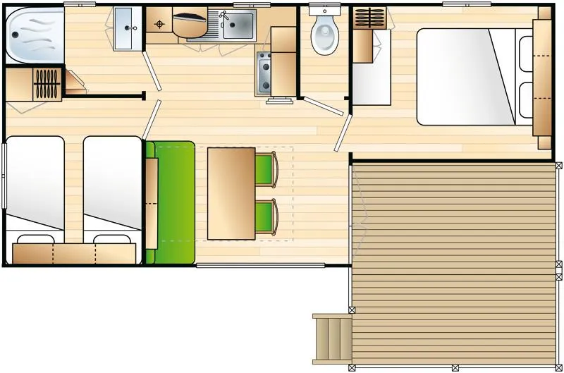Mobil Home Standard 2 Chambres 25M² + Terrasse Intégrée