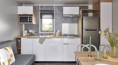 Mobile home Premium - 2 bedrooms, 32m² + Semi-covered terrace + TV + 2 bathrooms