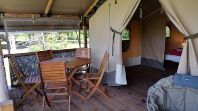 Canvas ecolodge 35 m² - 2 bedrooms - without sanitary facilities - covered terrace facing — 5