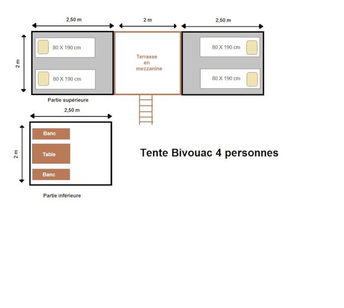 Tentes Bivouac (Sur Mezzanine Avec Table De Pique Nique Et Électricité)