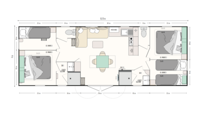 Mobil-home Premium - 4 chambres - 2 salles de bains 8 pers.
