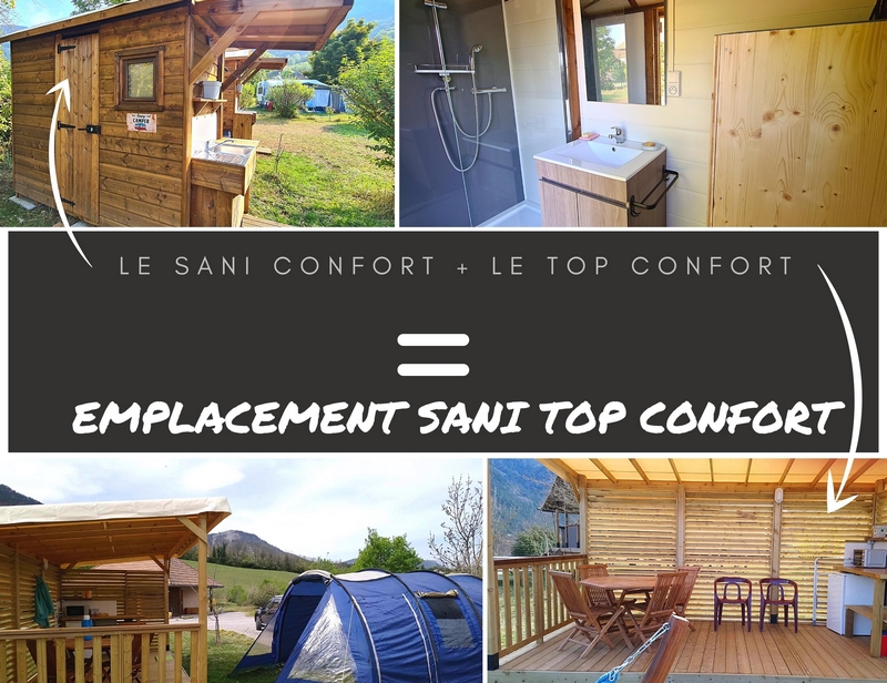 Kampeerplaats - Emplacement Sani Top Confort 2 Pers + Installation + Voit + Sanit Privé + Terrasse Équipée + Cuisine - Sites et Paysages Belle Roche