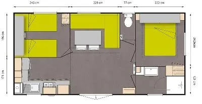 Mobil-Home Confort 27M² 2 Chambres Dont Terrasse Semi-Couverte 18M² + Tv