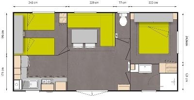 Mobil-Home Standard Bois 24M² 2 Chambres + Terrasse Semi Couverte 18M² + Tv