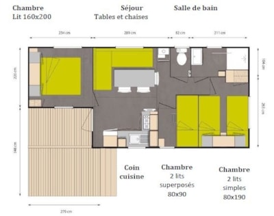 Mobil-home Standard Bois - 31m² -3 bedrooms + semi-covered terrace 18m² + TV — 7