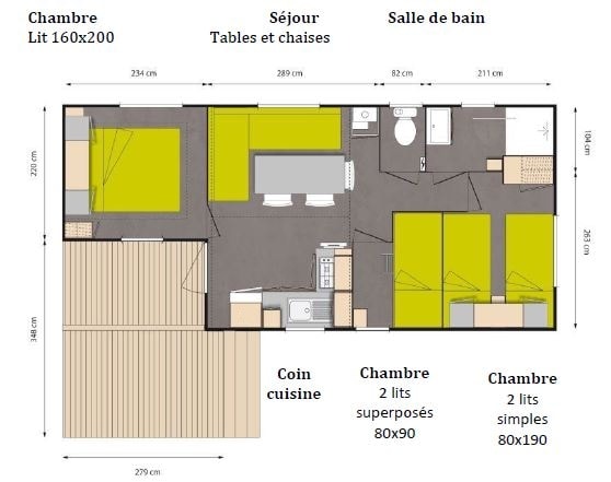 Mobil-Home Standard Bois 31M² 3 Chambres + Terrasse Semi-Couverte 18M² + Tv