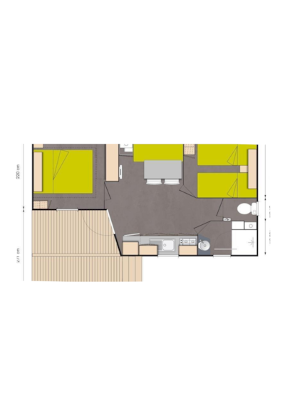 Mobil-home Standard Bois - 24m² - 2 bedrooms + semi-covered terrace 18m² + TV — 8