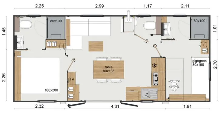 Mobilhome Premium Plus 2 Chambres 2 Sdb