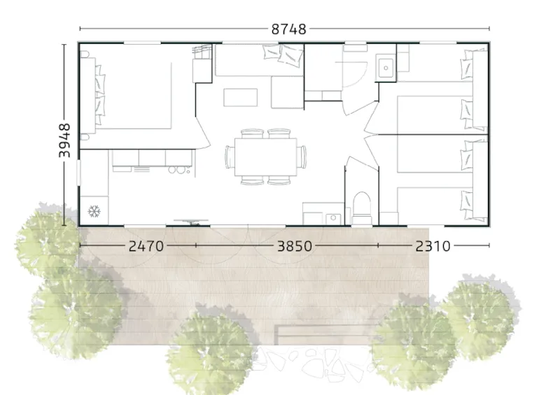 Chalet-Mobil Bergame 33M² + Terrasse