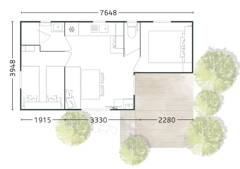 Chalet-Mobil Malaga 25M² + Terrasse 4 Pers