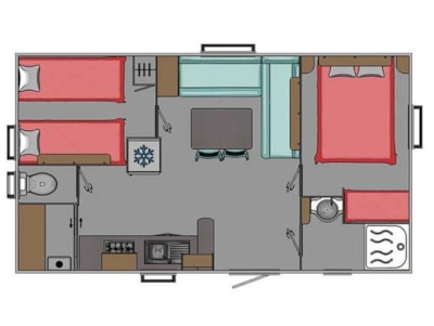 Mobile-home Confort 26m² (2 bedrooms) - sheltered terrace 13m² + TV + Air Conditioning