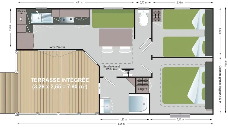 Mobil-Home Standard 31M² (2 Chambres) - Terrasse Couverte + Tv