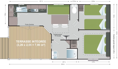 Mobile home Standard 31m² (2 bedrooms) - sheltered terrace + TV