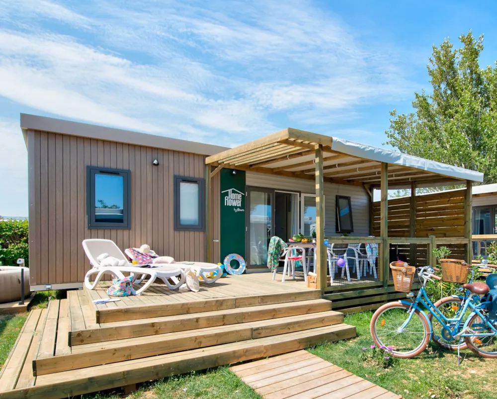 Location - New// Homeflower Premium 29M² - 2 Chambres + Terrasse Semi-Couverte + Lv + Tv + Draps + Clim - - Flower Camping La Sagne