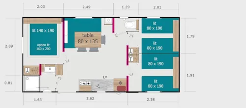Mietunterkunft - Mobilheim Grober Raum - 30M²- 3 Zimmer - Klimaanlage - image n°8 - Camping Le Coin Charmant