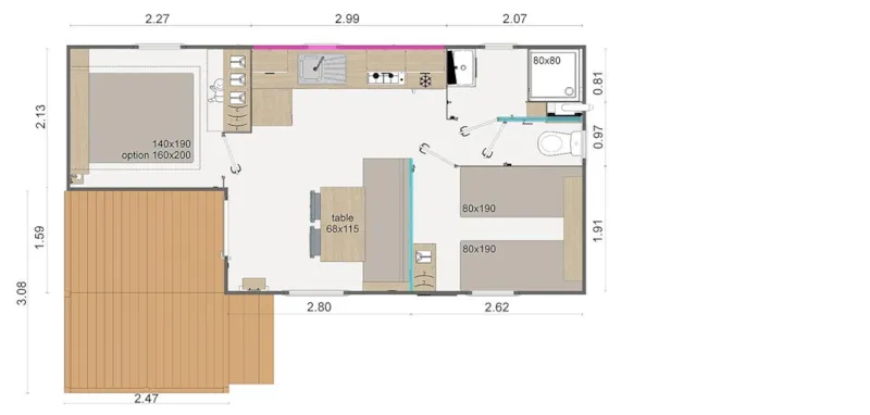 Mobil-Home Famille - 26M² - 2 Chambres - Climatisation