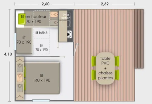 Huuraccommodatie(s) - Chalet - Zenitude 21M² - 2 Slaapkamers - Zonder Privé Sanitair - image n°6 - Camping Le Coin Charmant