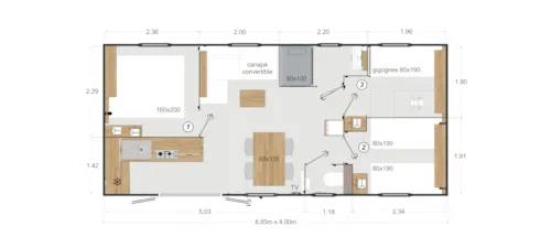 Huuraccommodatie(s) - Stacaravan Standing-32M² - 3 Slaapkamers - Airconditioning - image n°7 - Camping Le Coin Charmant