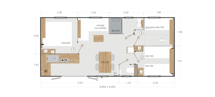 Mobilhome Standing -32M² - 3 Chambres - Climatisation