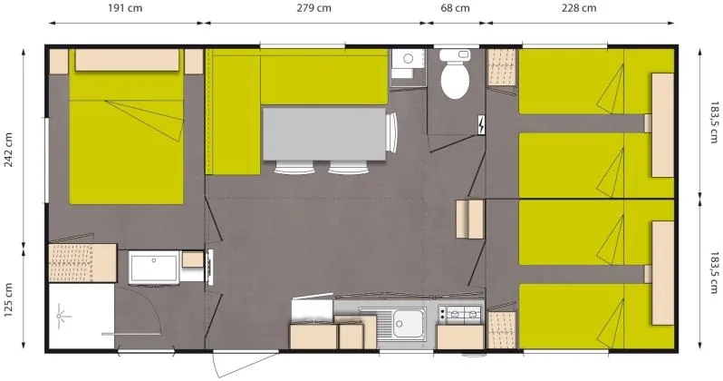 Mobilhome  Bien-Etre, 3 Ch, 29,7M²,6 Pers., Terrasse Couverte, Climatisation.
