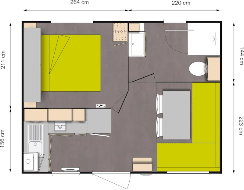 Mobilhome  Duo: 1 Chambre, 18M², Terrasse Bois Couverte,  Climatisation.