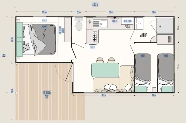 Mobilhome Loggia 2/4 Pers., 27.5M2, Terrasse Couverte, Climatisation