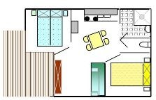 Chalet Confort -35m² -2 bedrooms - semi-covered terrace - TV - Air conditioning