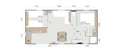 Mobil-Home Premium -30m² -2 bedrooms - covered terrace - TV - Air conditioning