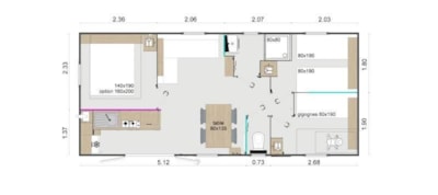 Mobile-home Premium 32m² 3 bedrooms - Half-covered terrace - TV