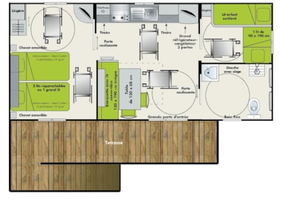 C - Mobilhome Hélios - PMR adapted - 2 bedrooms -32m² -with covered terrace