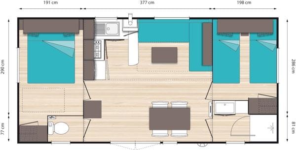 Mobil-Home Type 3 Detente 30M² - 2 Chambres