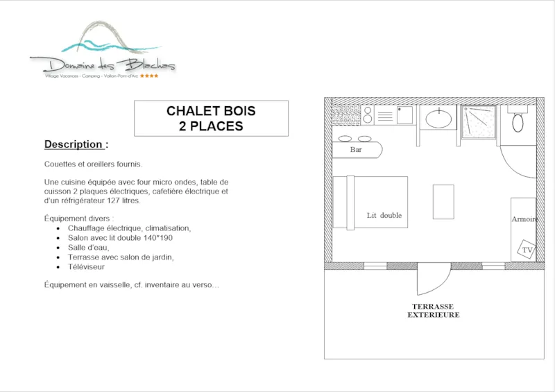 Chalet Bois Avec Terrasse + Climatisation +Tv 20M2