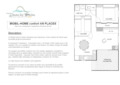 Location - Mobilhome 4/6 Confort - Avec Terrasse + Climatisation + Tv 40M² - image n°9 - Domaine des BLACHAS