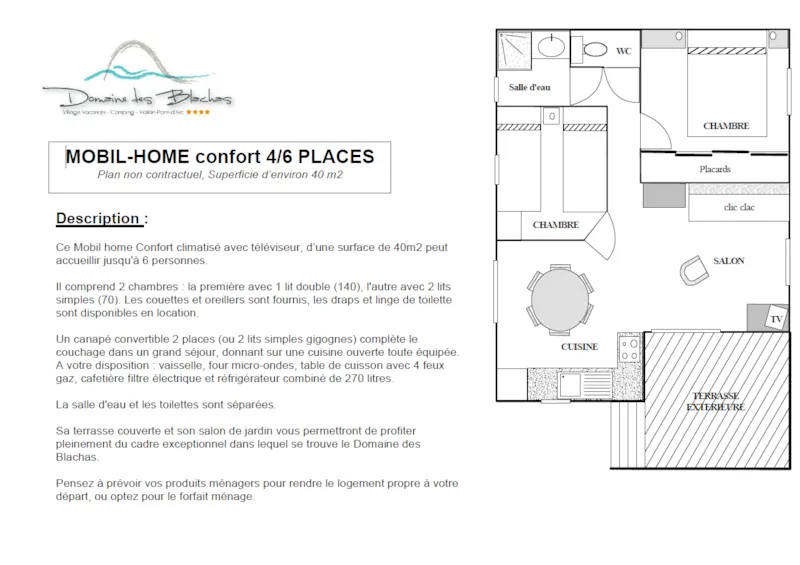 Mobilhome 4/6 Confort Avec Terrasse + Climatisation + Tv 40M²