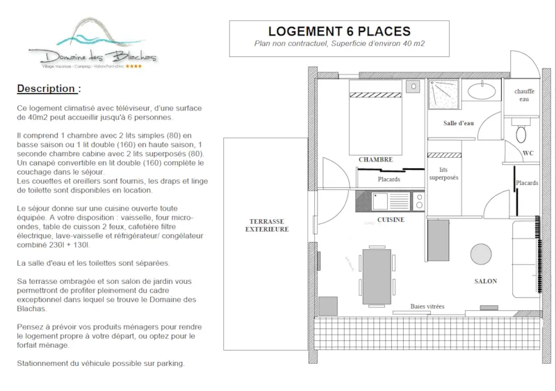 Pavillon 6- 1 Chambre + 1 Chambre Cabine + Terrasse + Climatisation + Tv - 40M²